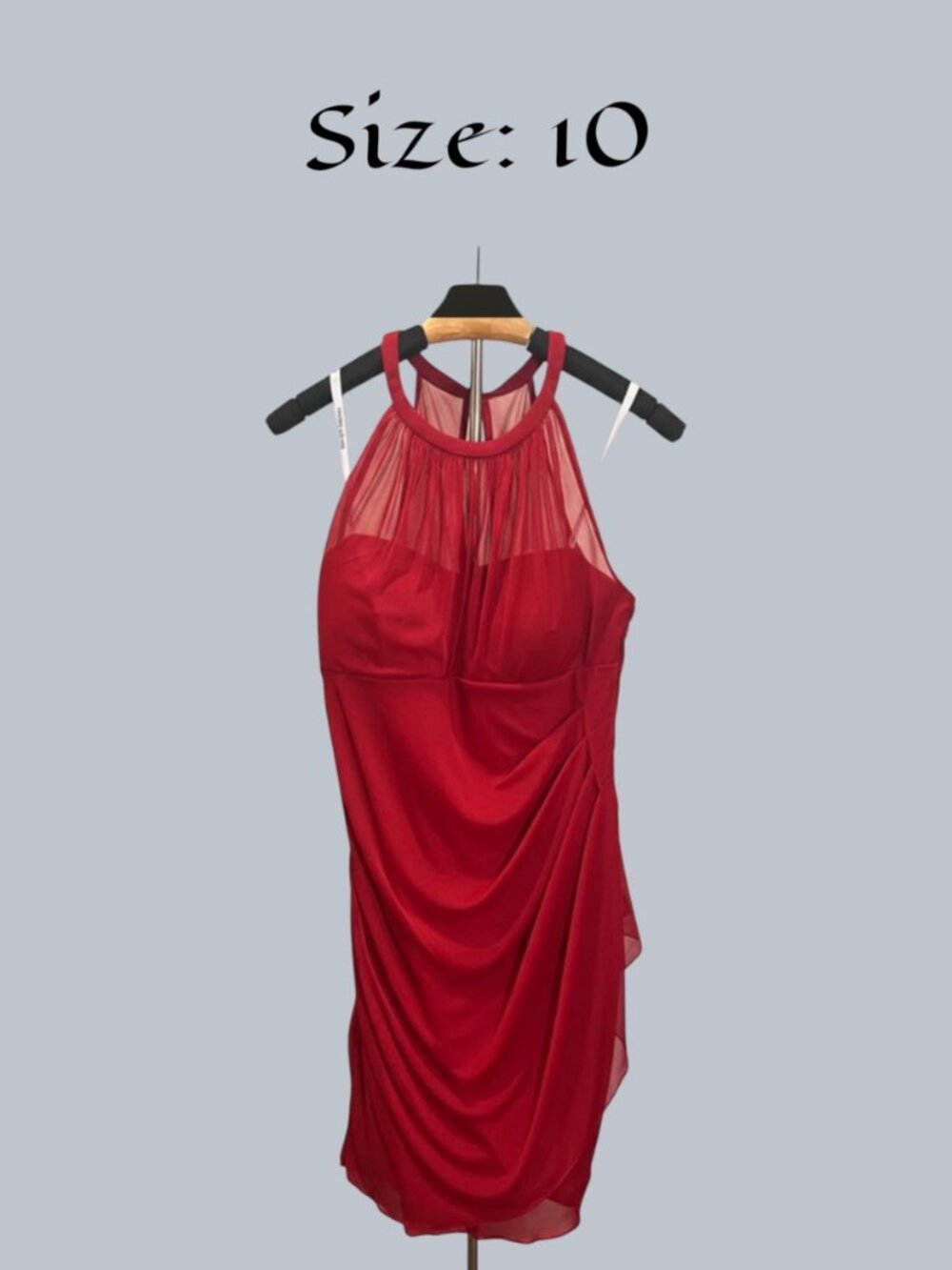 David’s Bridal Red Midi Halter Mesh High Neck Formal Dress